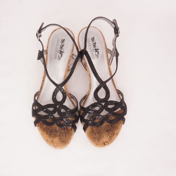 Coach & Four Cork Wedge Sandals with Black Straps - Picture 3 of 9